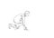 Single continuous single line drawing of young happy businessman get ready to do sprint run on running track, from side view