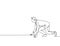 Single continuous single line drawing of young happy businessman get ready to do sprint run on running track, from side view.