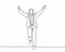 Single continuous single line drawing of young happy male manager running and open his hands after cross the finish line. Business