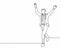 Single continuous single line drawing of young happy male manager running and open his hands after cross the finish line. Business