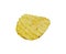 Single crispy potato chip isolated on white background. Tasty fried potato slices in closeup