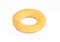 A single crispy ring snack isolated on white background. Unhealthy Junk-food
