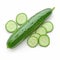 Single cucumber displayed against pure white background, isolated