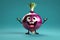 A Single Cute Onion as a 3D Rendered Character Over Solid Color Background Having Emotions