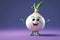 A Single Cute Onion as a 3D Rendered Character Over Solid Color Background Having Emotions