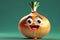 A Single Cute Onion as a 3D Rendered Character Over Solid Color Background Having Emotions