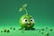 A Single Cute Pea as a 3D Rendered Character Over Solid Color Background Having Emotions