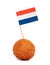 Single dutch traditional snack bitterbal with a dutch flag