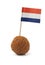 Single dutch traditional snack bitterbal with a dutch flag