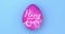 Single Easter egg rolling on screen decorated with paint and swirling ink with Happy Easter text. Easter egg decoration