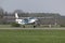 Single-engine business airplane during take off