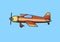 Single-engine piston aircraft, airplane. Flat vector illustration. Isolated on blue background