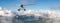 Single Engine Seaplane Flying over the Rocky Mountain Landscape. Adventure Composite