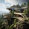 Single family home structure on a forest cliff architecture landscape Generative AI