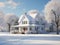 A single family house covered by snow in Winter.