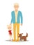 Single father with young daughter and dog. Happy family young group: little baby and father