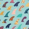 Single fin surfing seamless pattern in vector.