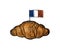 Single French Butter Croissant with Flag Isolated on White