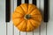 Single fresh orange pumpkin stands on the Piano eyboard