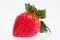 Single fruit of red strawberry isolated on white background