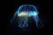 a single glowing jellyfish in the dark ocean depths