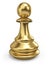 Single gold chess pawn on white background