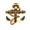 Single golden realistic anchor with metal on white background isolated 3d illustration