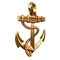 Single golden realistic anchor with metal on white background isolated 3d illustration