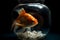 Single goldfish swimming in round glass bowl aquarium. Generative AI