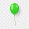 Single Green Balloon with Ribbon on Transparent Background. Round Air Ball with String for Party, Birthday, Anniversary