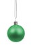 Single green christmas ball hanging isolated on white background