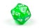 A single green, translucent 20-sided die