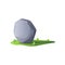 Single grey stone or boulder on green grass, flat vector illustration isolated.