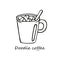 Single hand-drawn cup of coffee, chocolate, cocoa, americano or cappuccino. In doodle style, black outline isolated on a white