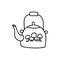 Single hand drawn kettle with mushrooms. Goblincore style. Vector illustration in doodle style. Isolated on a white background