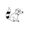 Single hand drawn raccoon. Goblincore style. Vector illustration in doodle style. Isolated on a white background
