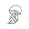 Single hand drawn snail climbs on a mushroom. Goblincore print. Vector illustration in doodle style. Isolated on a white