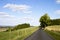 Single lane country road and farmland