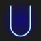 Single light blue neon letter U illustration