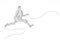 Single line art doodle art image of energetic young guitarist jumping on stage and playing guitar.