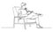 single line drawing of man in comfortable armchair reading a book