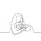 Single line drawing of a teenager girl with dog continuous one hand drawn desgin