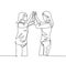 Single line drawing of two best friends girls reunite and giving high five gesture when meeting at the street. Friendship concept