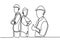 Single line drawing of young construction worker foreman with team builder member. Happy teamwork construction success with