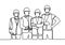 Single line drawing of young construction worker foreman with team builder member. Happy teamwork construction success with