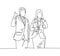 Single line drawing of young happy couple businessman and businesswoman giving thumbs up gesture. Business teamwork concept.