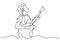 Single line drawing of young happy man playing guitar in campfire. A man who was camping was performing with a guitar on a