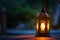 A single lit candle placed on the ground, emitting a soft glow in a dimly lit room, A Ramadan lantern glowing at night, AI