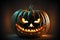 A single lit spooky halloween pumpkins jack o lantern, digital illustration painting artwork