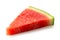 Single lying triangle of seedless watermelon isolated on white.